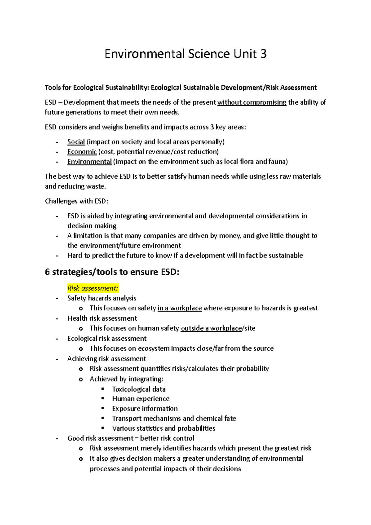 Environmental Science Unit 3 Esd Considers And Weighs Benefits And Environmental Science Unit 3 Esd Considers And Weighs Benefits And