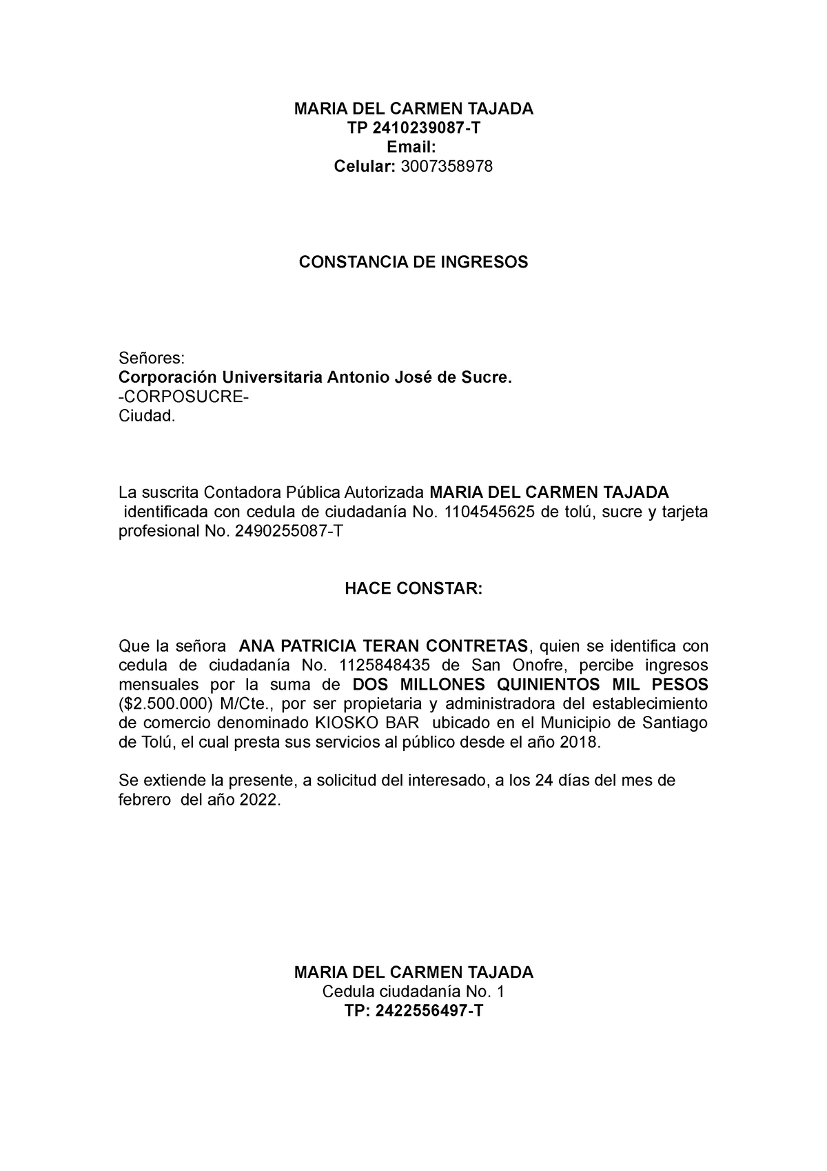 Modelo-para-Constancia-de-Ingresos- Perito- Contador (4) - MARIA DEL CARMEN  TAJADA TP 2410239087-T - Studocu