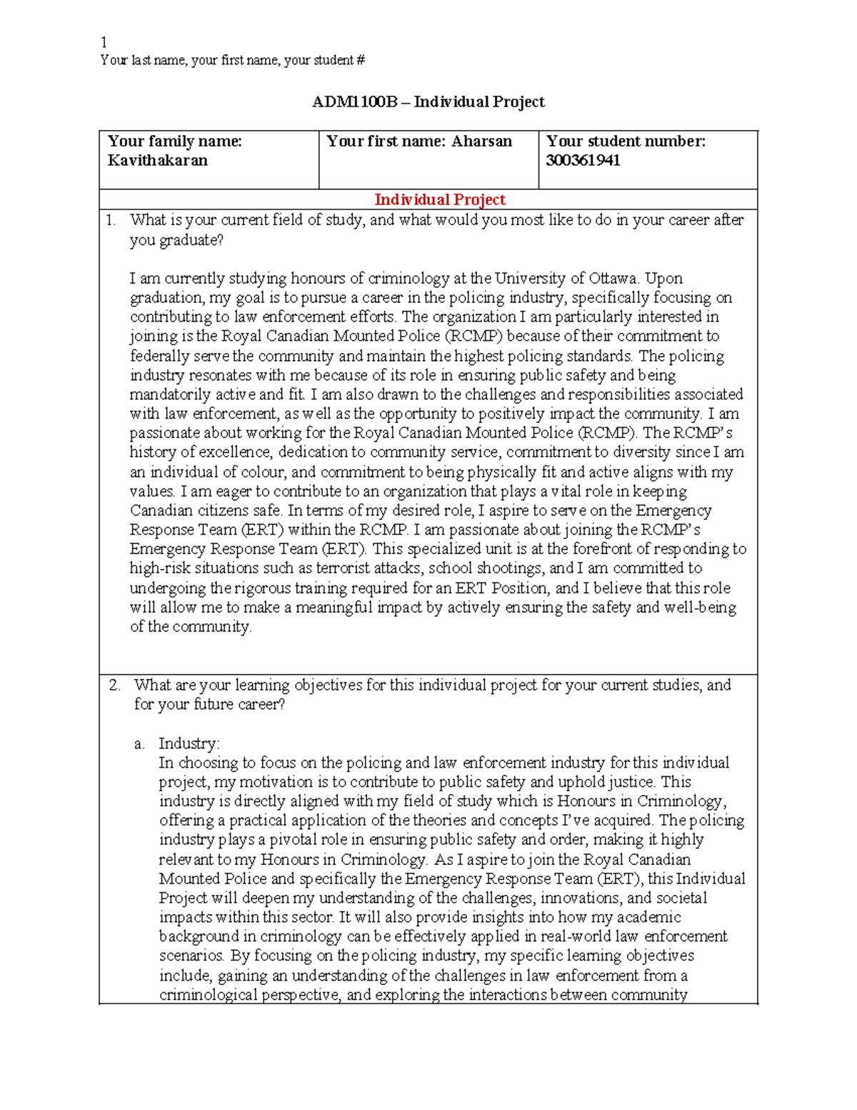 ADM1100 B - Individual Paper Final - Your last name, your first name ...