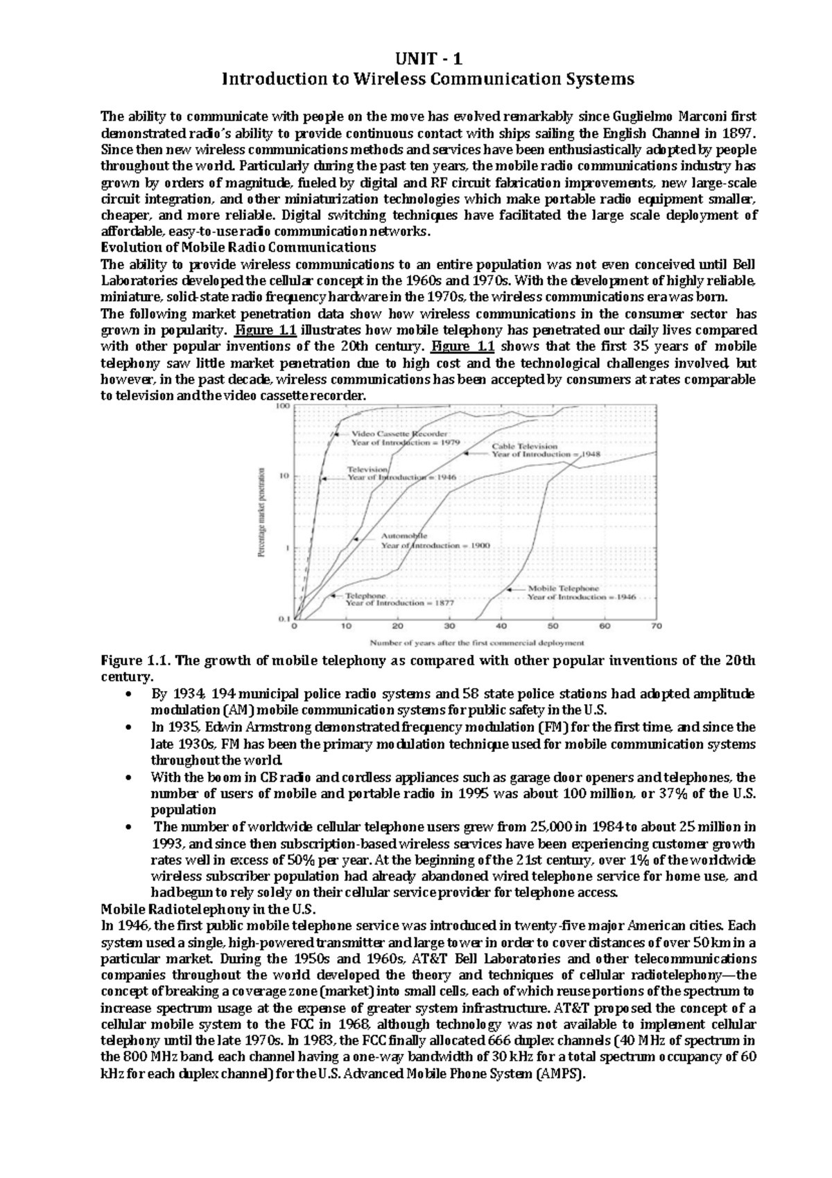 INTRODUCTION TO WIRELESS COMMUNICATION SYSTEMS - UNIT - 1 Introduction ...