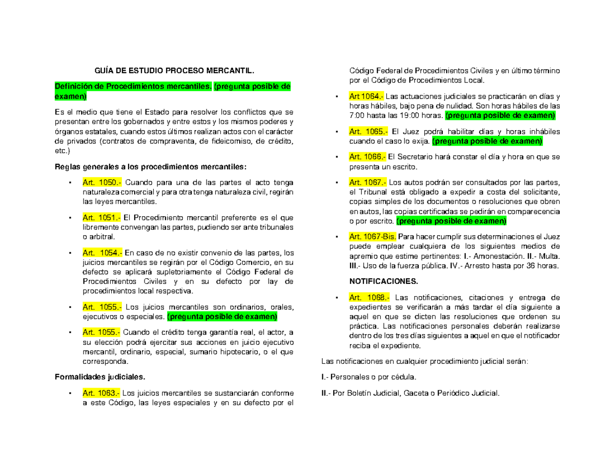 GUÍA DE Estudio Proceso Mercantil - GUÍA DE ESTUDIO PROCESO MERCANTIL
