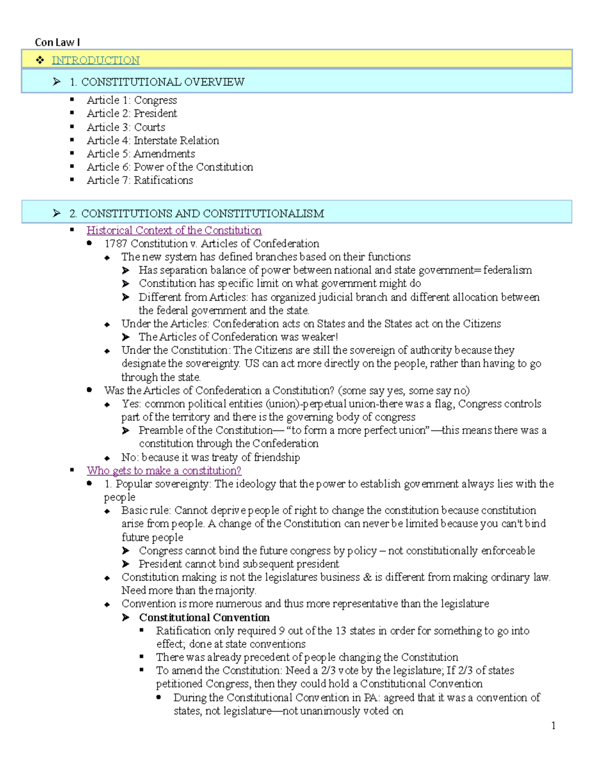 Con Law I - Knipprath - Outline 1 - INTRODUCTION 1. CONSTITUTIONAL ...