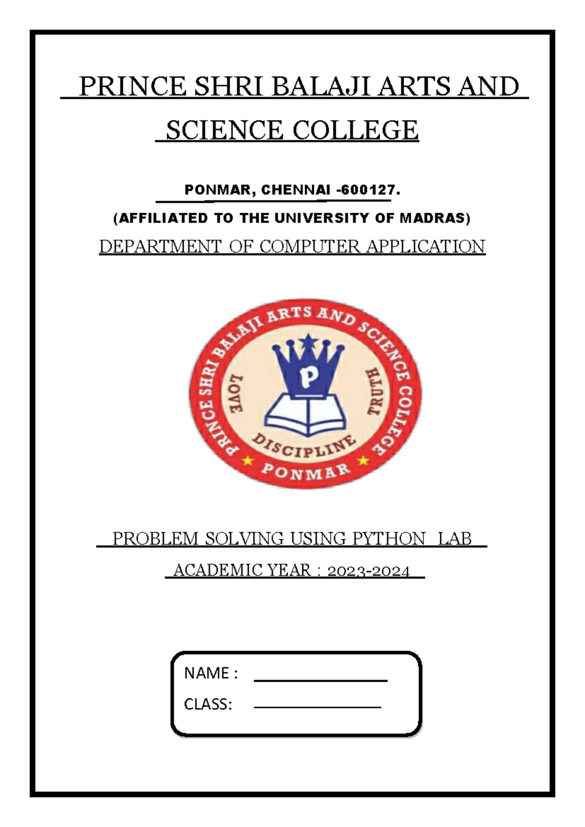 BCA I year python complete lab manual - PRINCE SHRI BALAJI ARTS AND ...