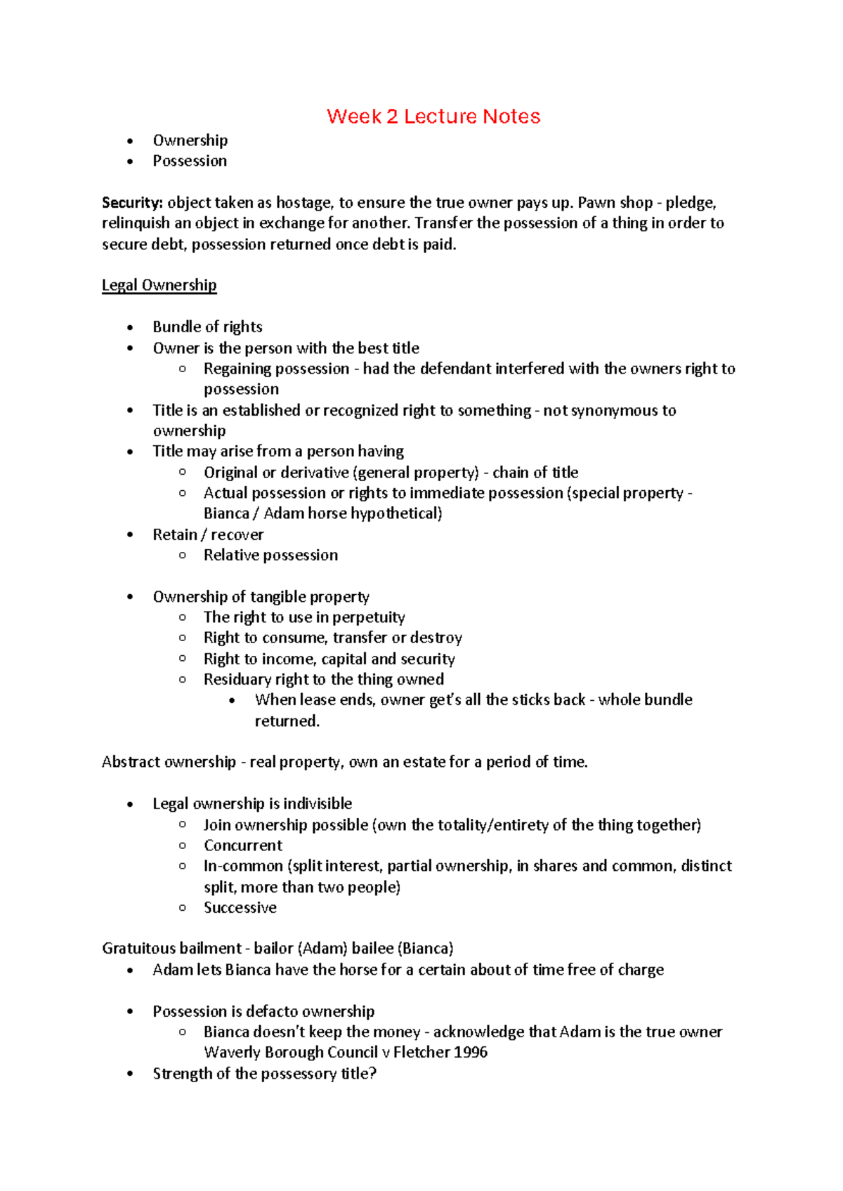 Compilation of Seminar Notes weeks 1-5 - Week 2 Lecture Notes ...