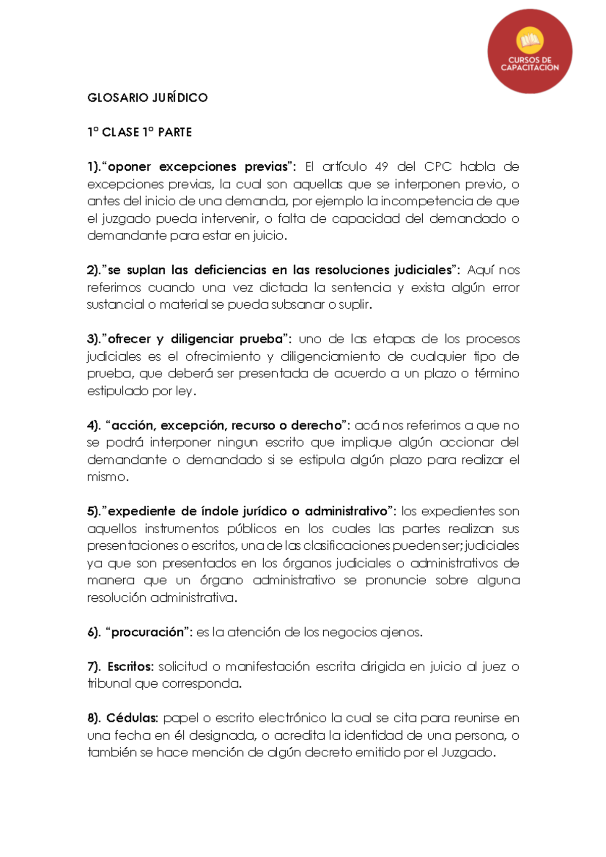 Glosario JURÍDICO Clase 1 - GLOSARIO JURÍDICO 1° CLASE 1° PARTE 1 ...