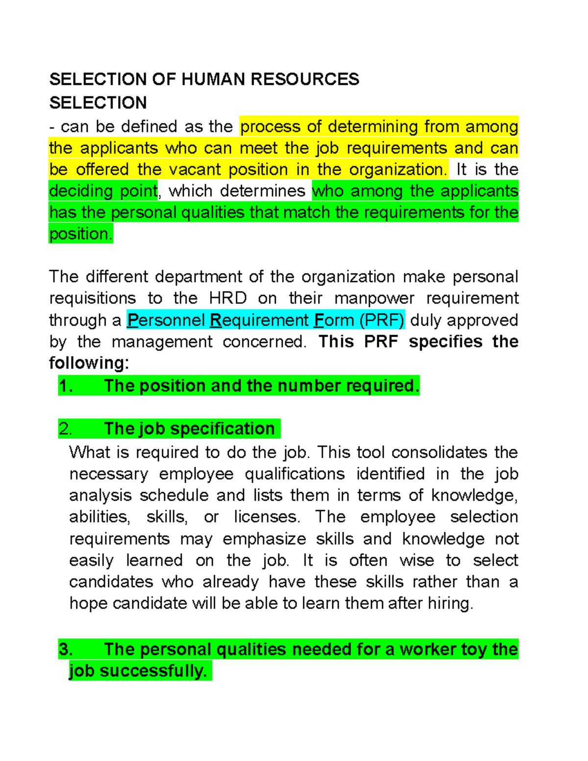 Selection OF Human Resources SELECTION OF HUMAN RESOURCES SELECTION