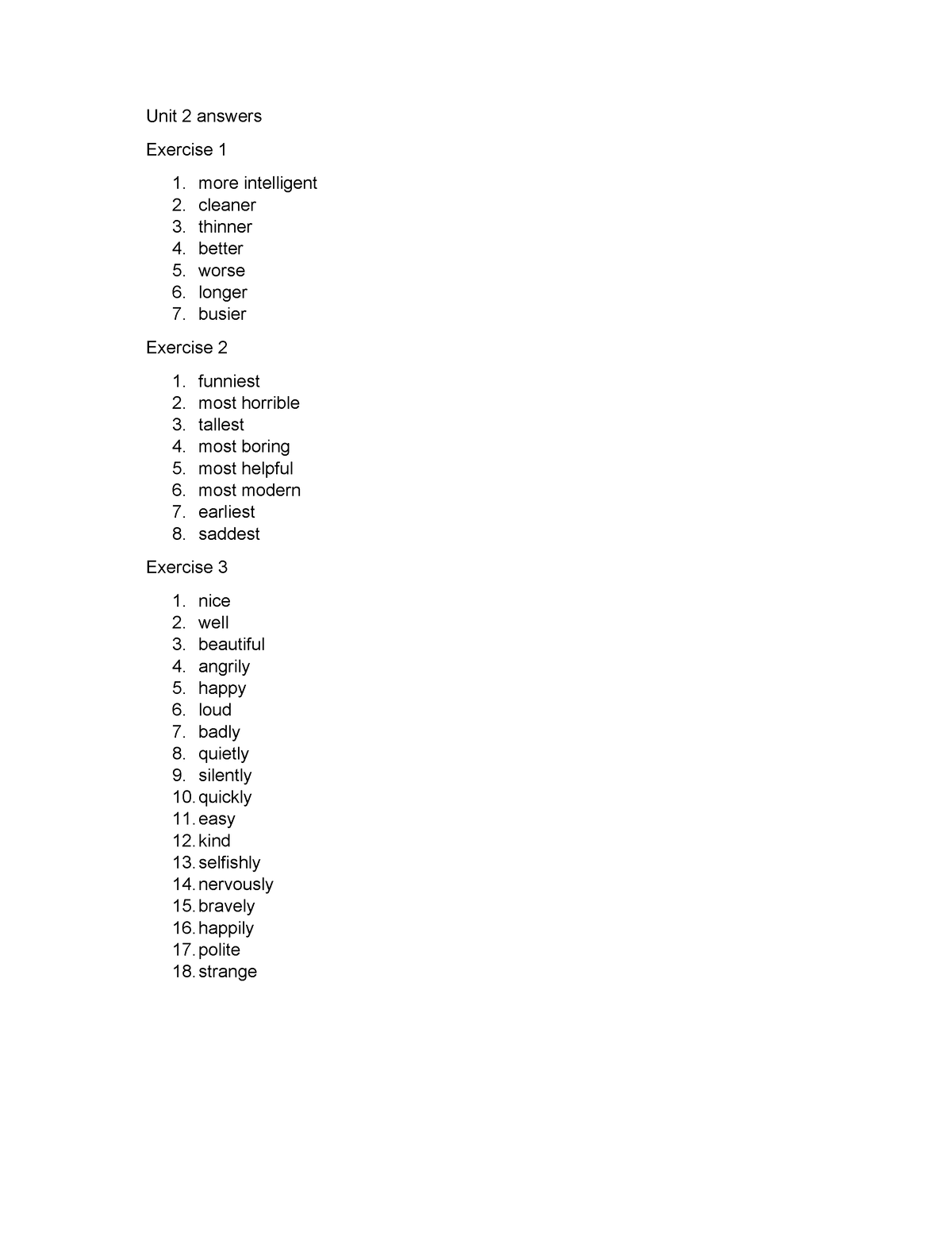 Unit 2 Answers - Betul Kot - Unit 2 Answers Exercise 1 More Intelligent 