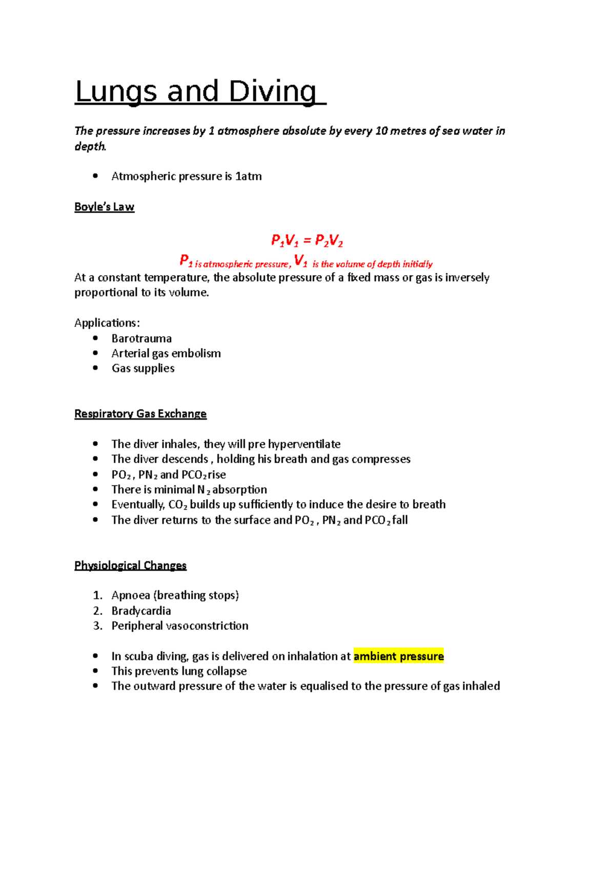 Lungs and Diving Medicine 1st year notes Lungs and Diving The