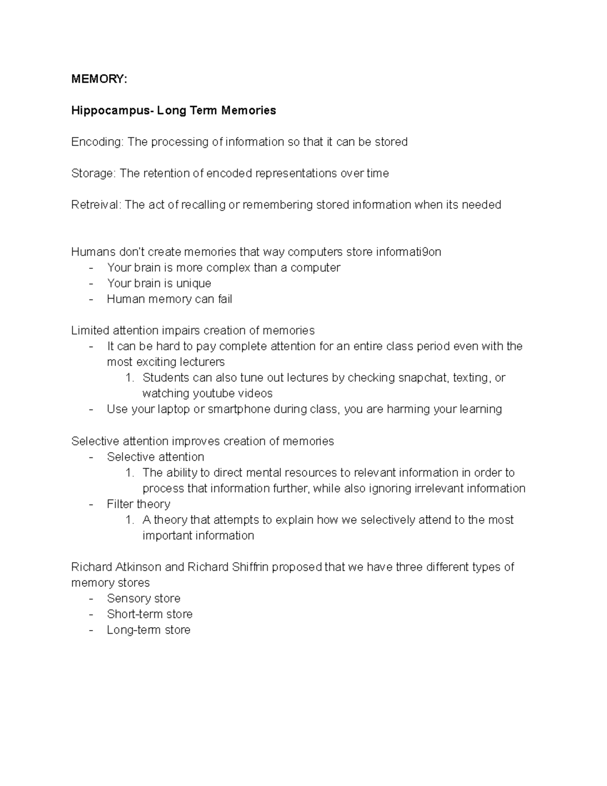 Chapter 7 Psychology - MEMORY: Hippocampus- Long Term Memories Encoding ...