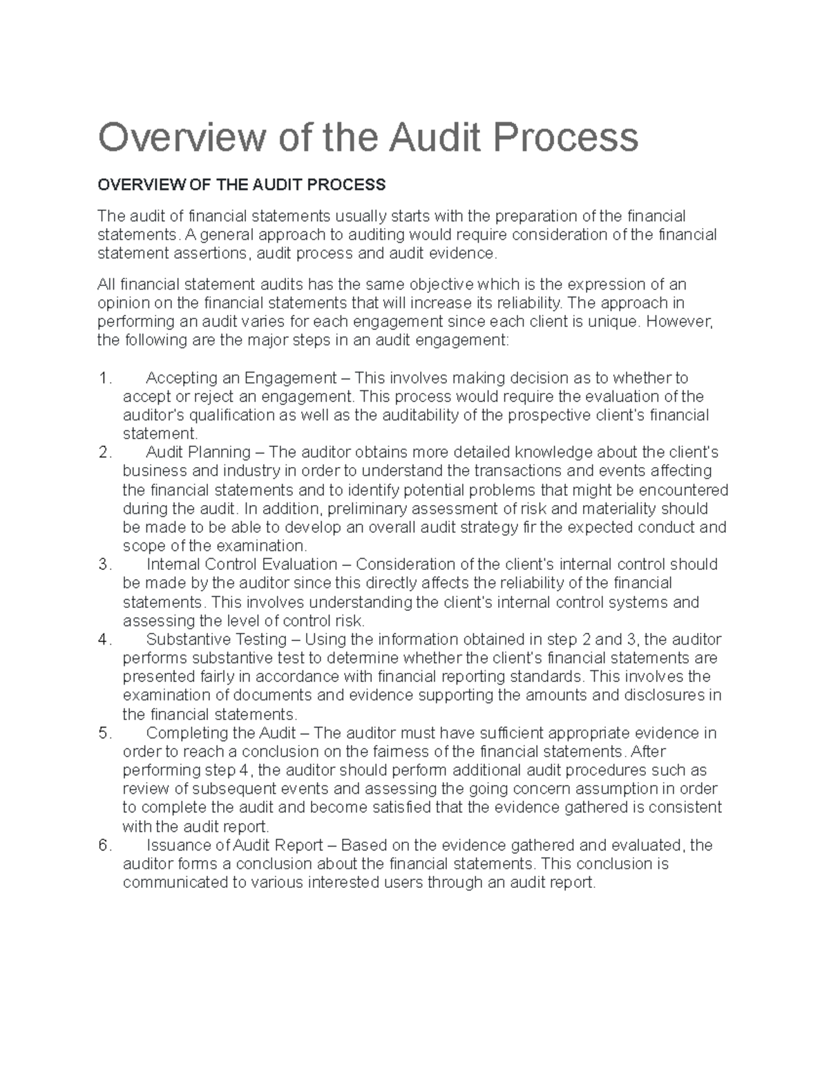 Overview of the Audit Process - Auditing - Overview of the Audit ...