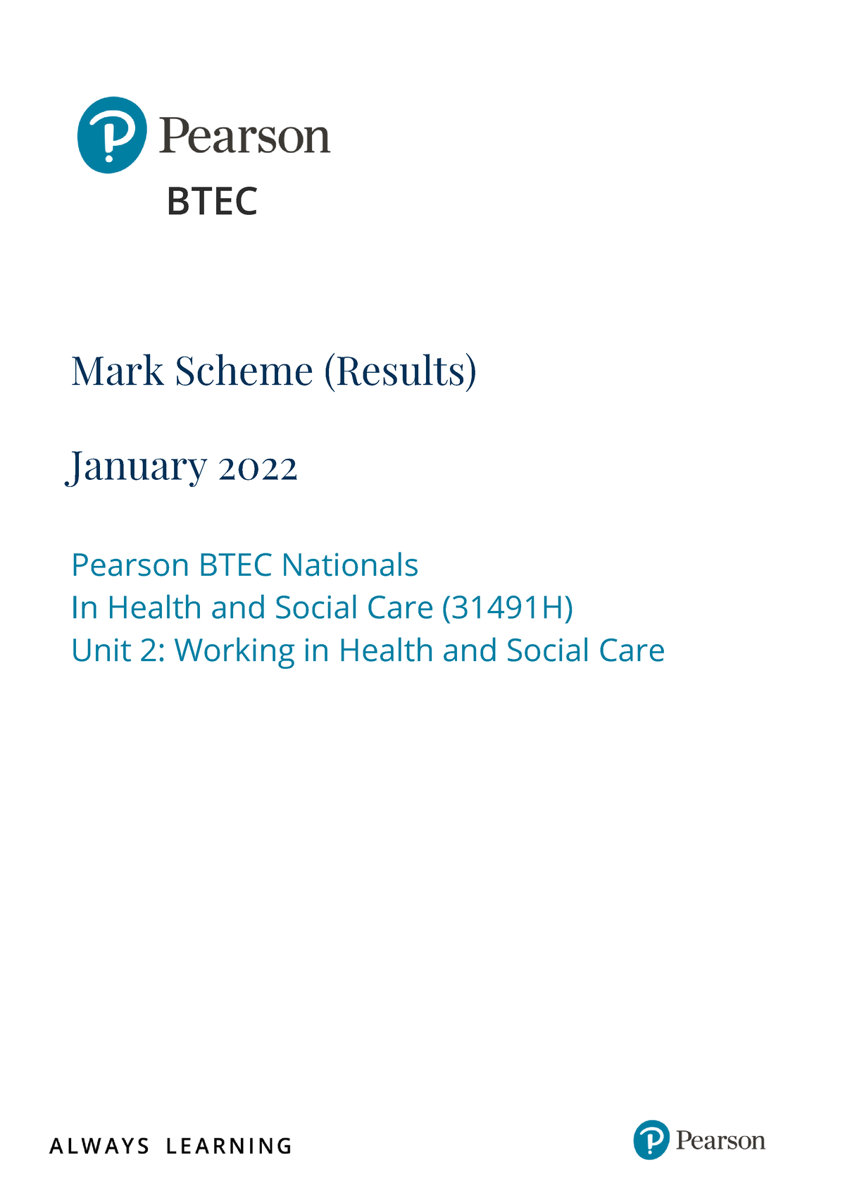 Mark Scheme January 2022 - Mark Scheme (Results) January 2022 Pearson ...