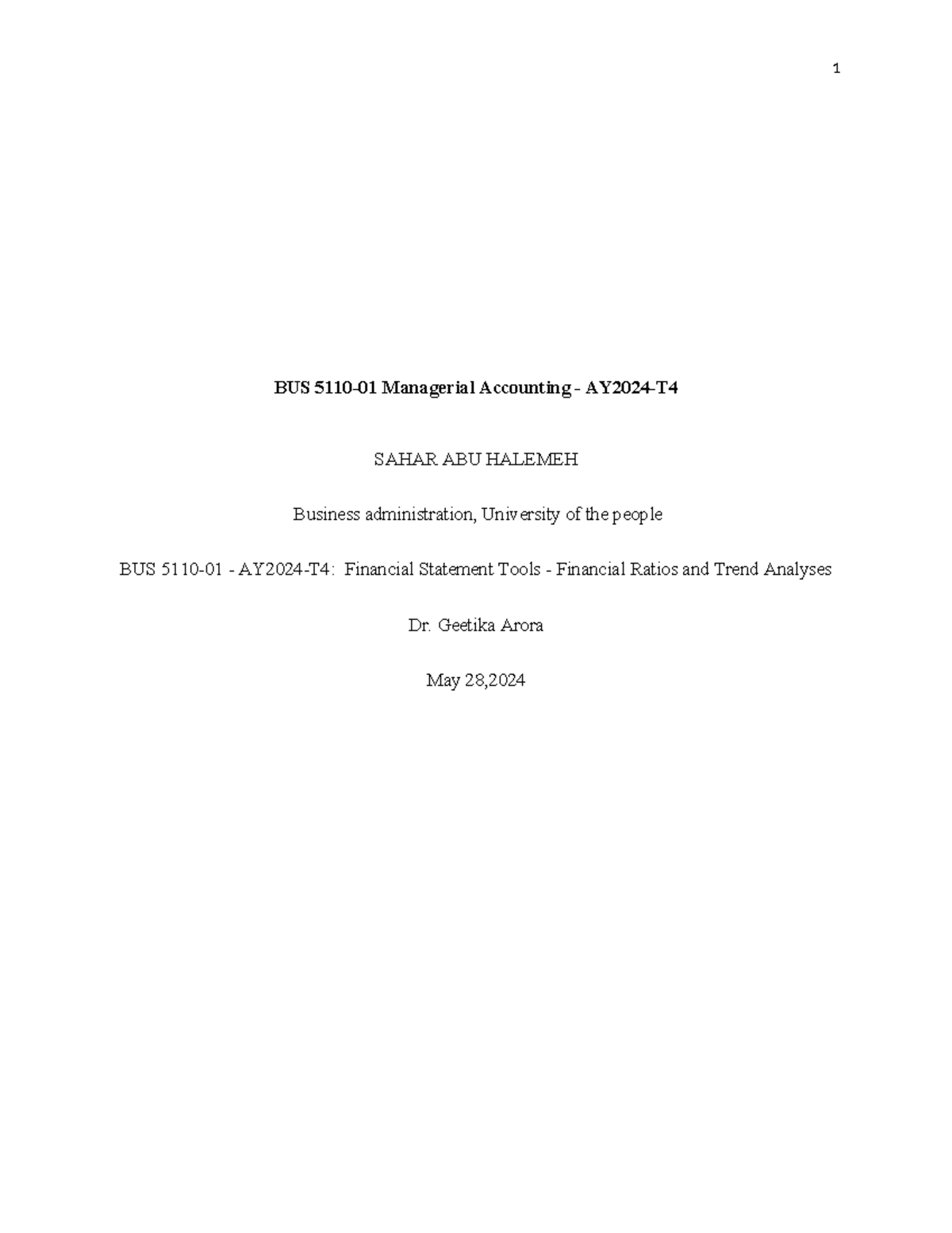 Class 2 chapter 7 writing - BUS 5110-01 Managerial Accounting - AY2024 ...