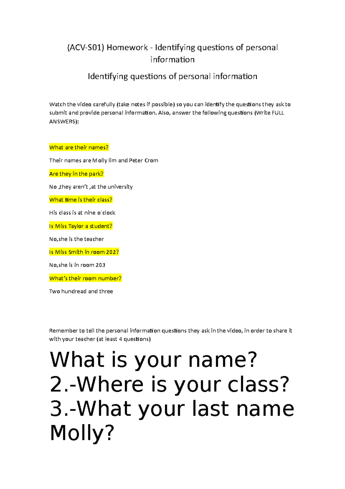 (ACV-S01) Homework - Identifying questions of personal information ...
