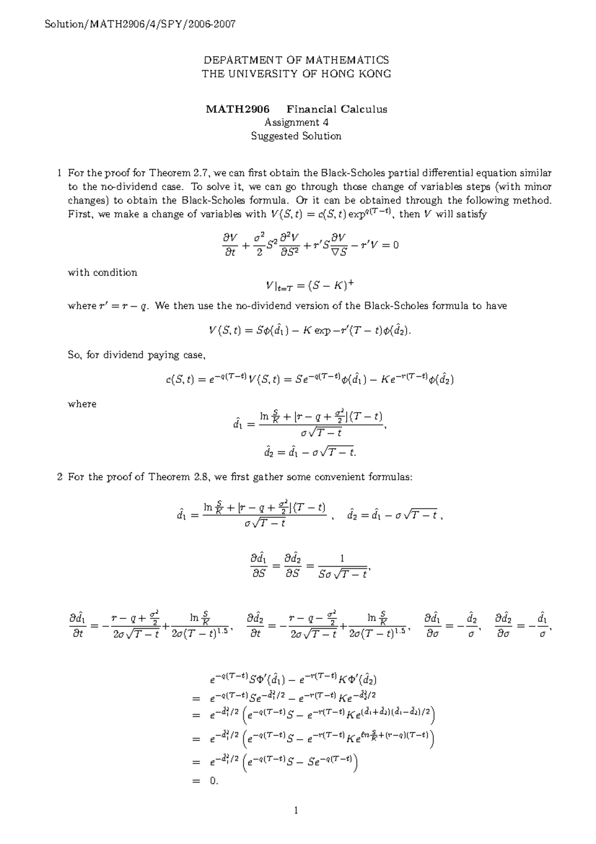 S4fc0607 Sol Financial Calculus Studocu