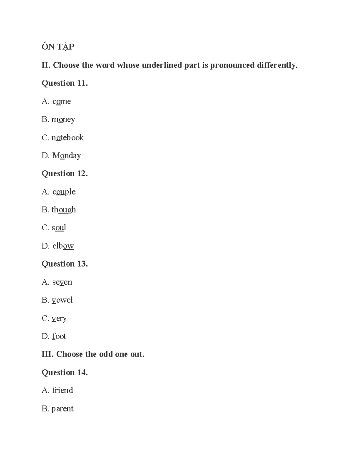 đềkiemtra - Useful, Basic - ÔN TẬP II. Choose The Word Whose Underlined ...