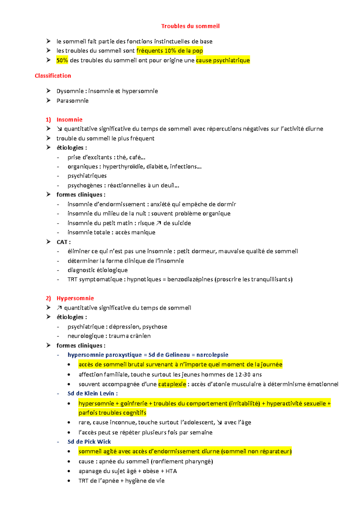 Troubles Du Sommeil - Cours De Médecine 2022/23 - Troubles Du Sommeil Ø ...