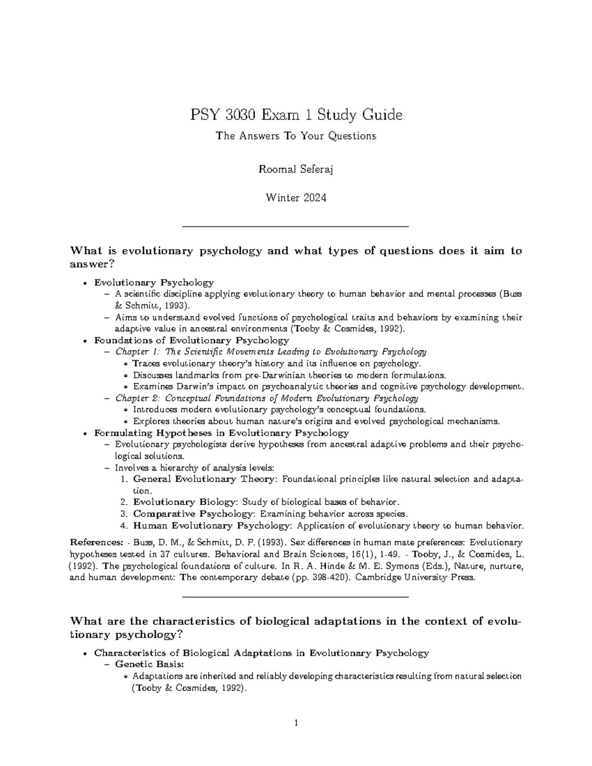 Combined Unit 14 Exams Guide PSY 3030 Exam 1 Study Guide The Answers