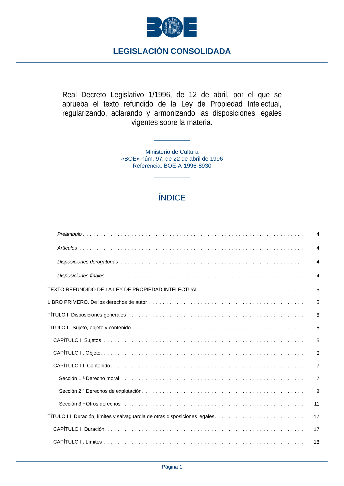 8 Ley De Propiedad Intelectual Curso 2022 2023 Real Decreto Legislativo 11996 De 12 De 2618