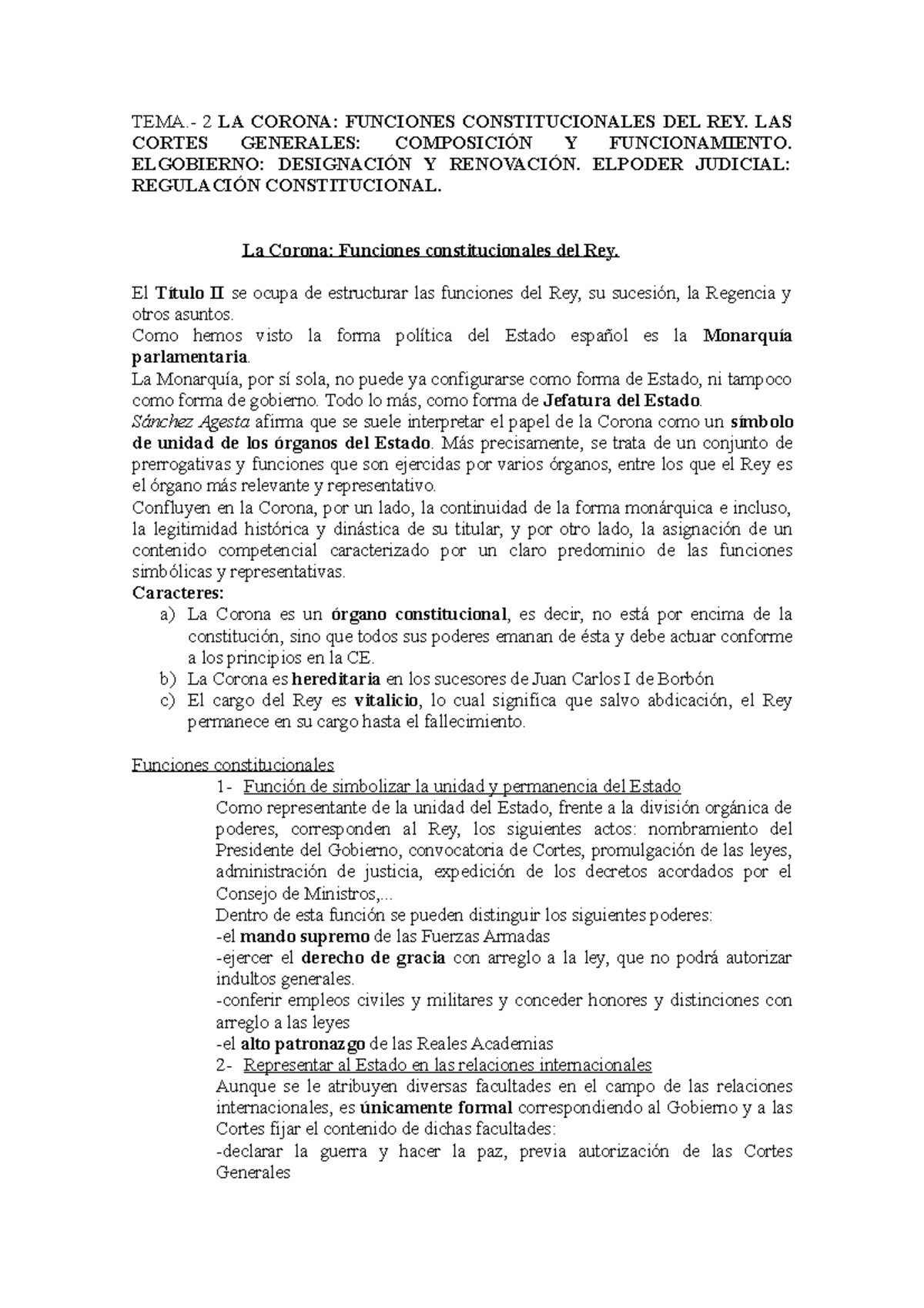 TEMA 2 La Corona - Copia - Derecho Constitución Española - TEMA.- 2 LA ...