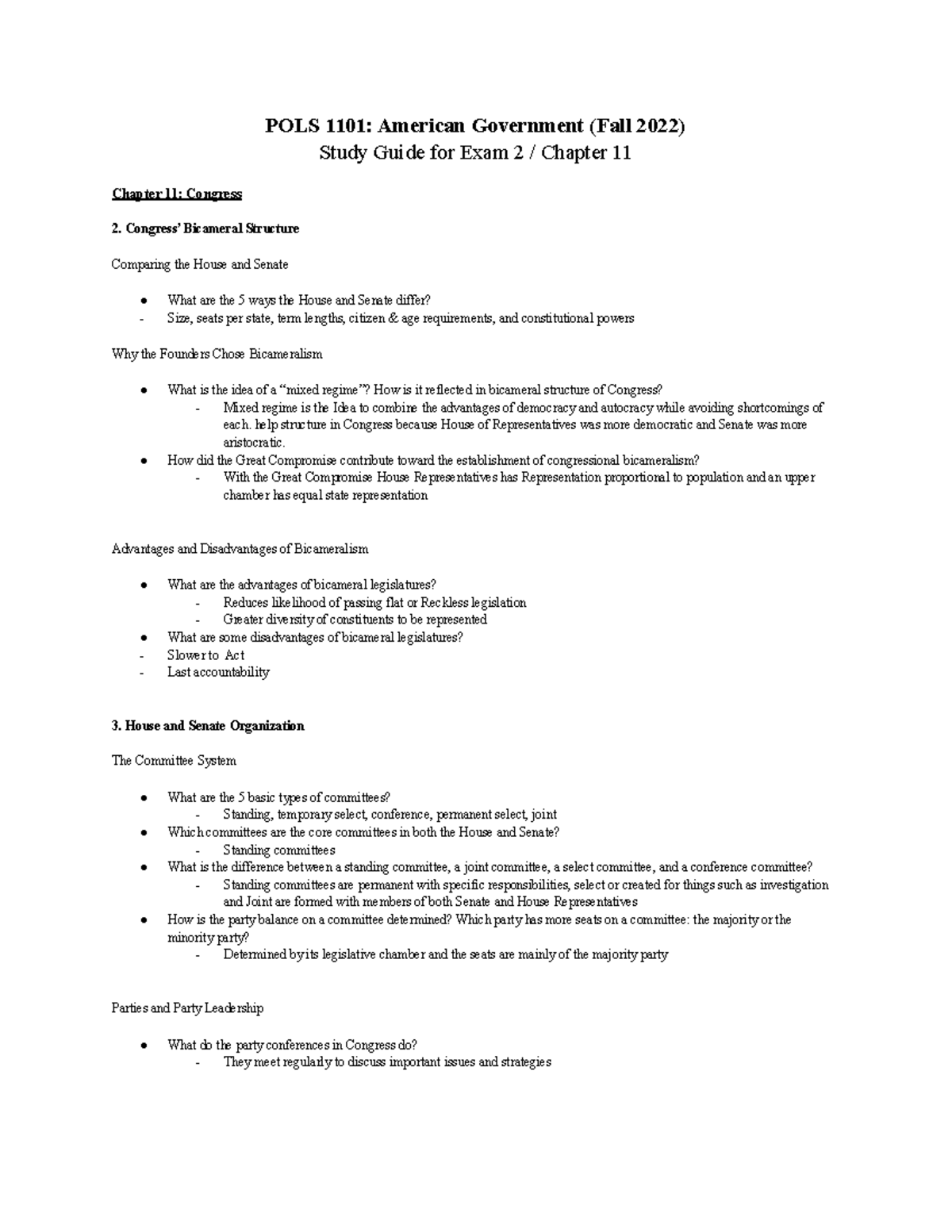 Chapter 11 Study Guide - POLS 1101: American Government (Fall 2022 ...