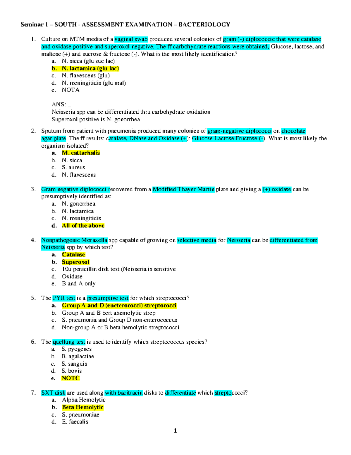 Bacteriology review questions with answer Warning Popup annotation