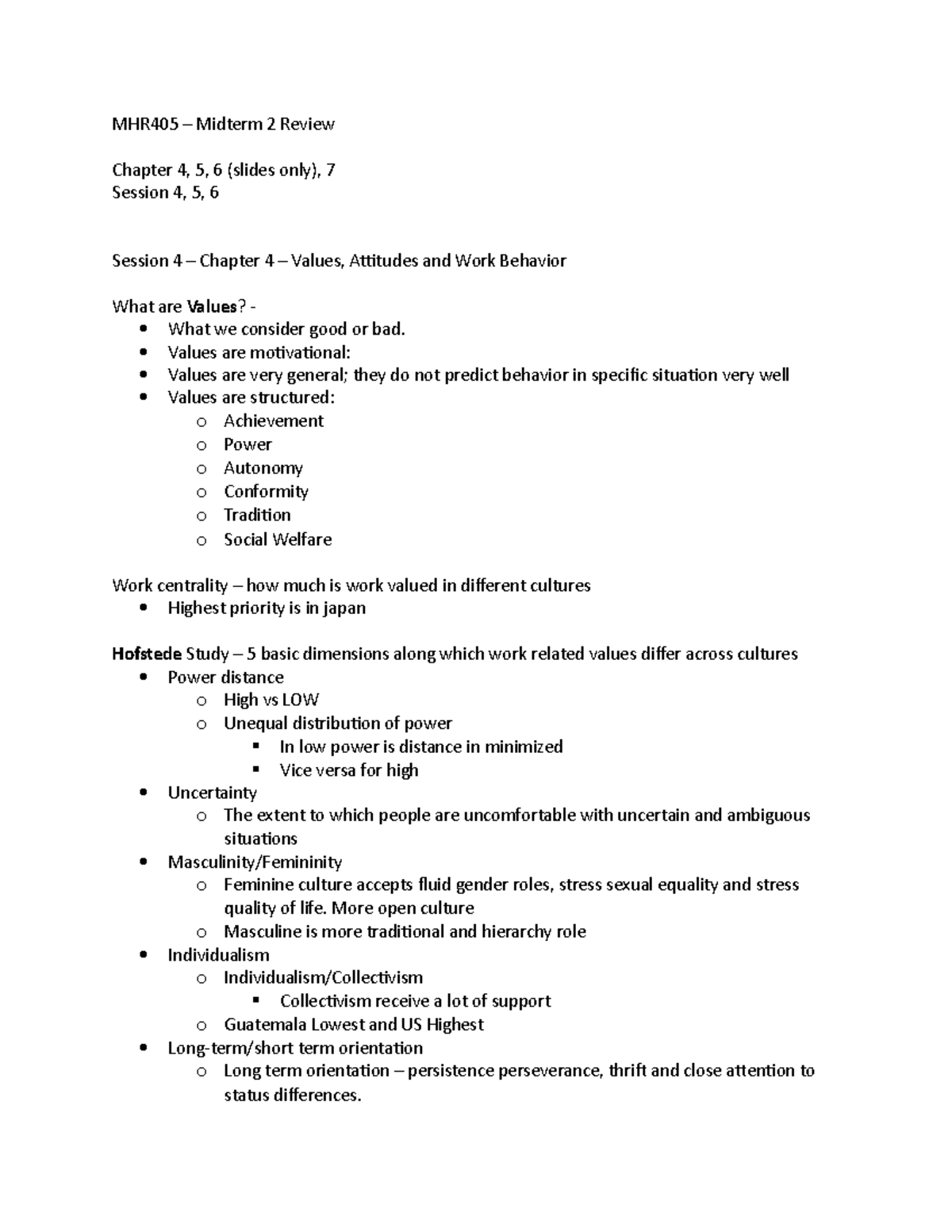 MHR405 Midterm 2 Review - MHR405 – Midterm 2 Review Chapter 4, 5, 6 ...