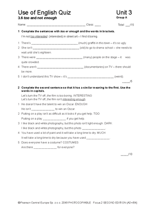 Focus 2 2ed Vocabulary Quiz Unit3 Group B - Vocabulary Quiz Unit 3 The ...