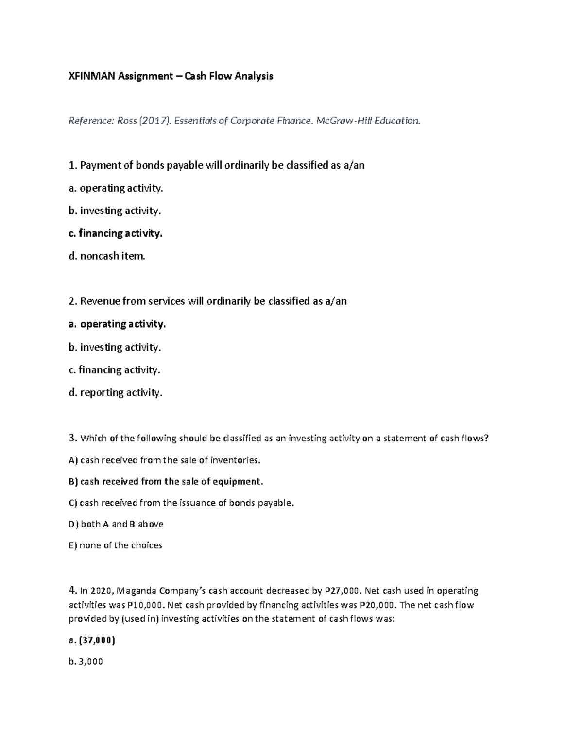 Xfinman Assignment Cash flow Analysis - XFINMAN Assignment – Cash Flow ...