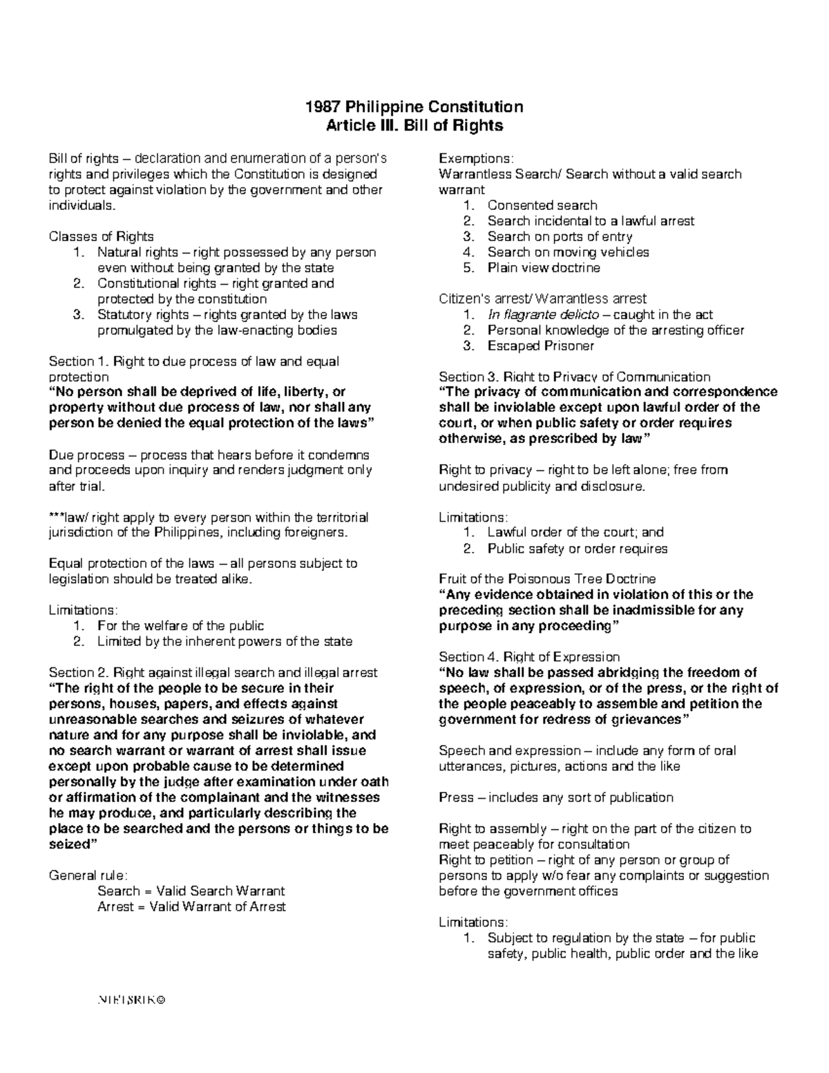 1987 Philippine Constitution Article III. Bill of Rights - 1987 ...