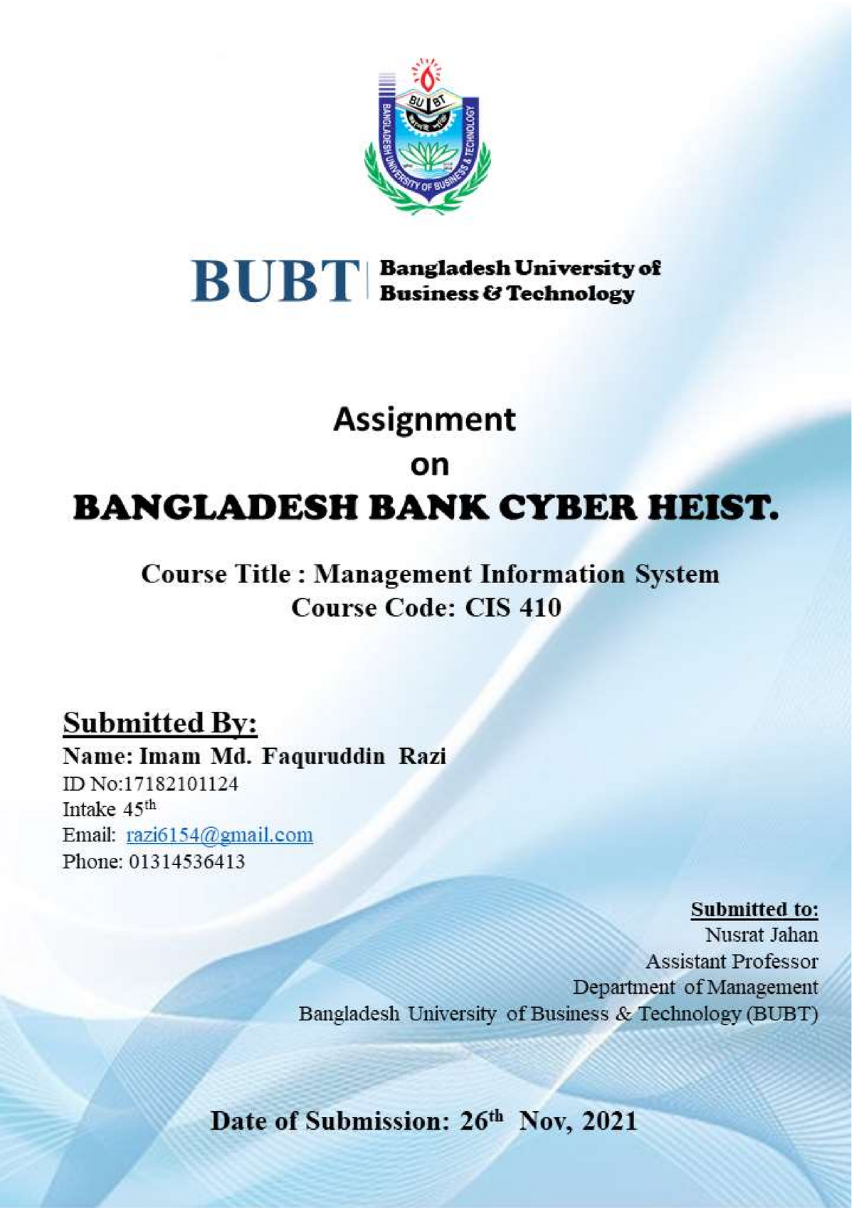 assignment on bangladesh bank