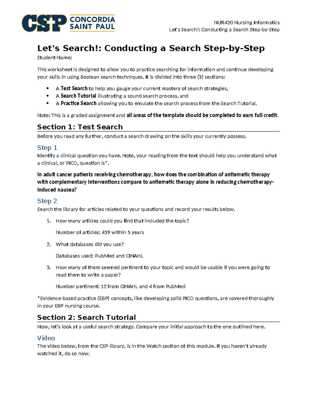 NUR420 Let's Search Conducting a Search Step-by-Step - Let's Search ...