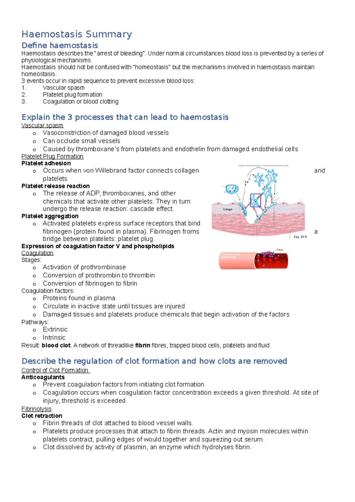 Haemostasis Summary - Haemostasis Summary Define Haemostasis 