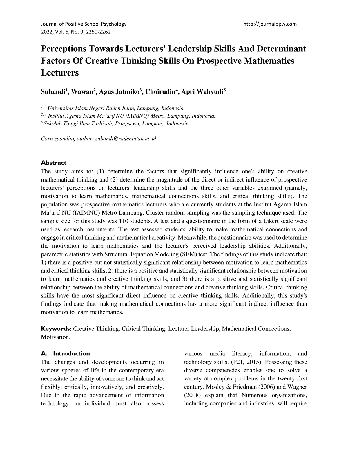 JPSP 2022 176 Journal Journal of Positive School Psychology