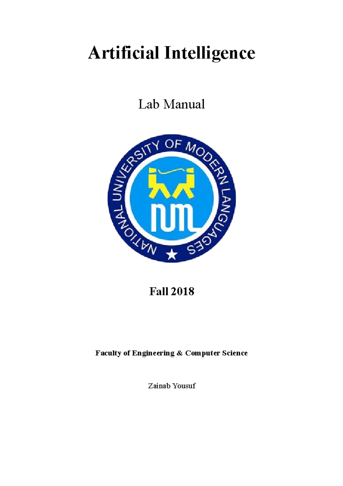 AI Lab Manual Fall 2018 Artificial Intelligence Lab Manual Fall 2018