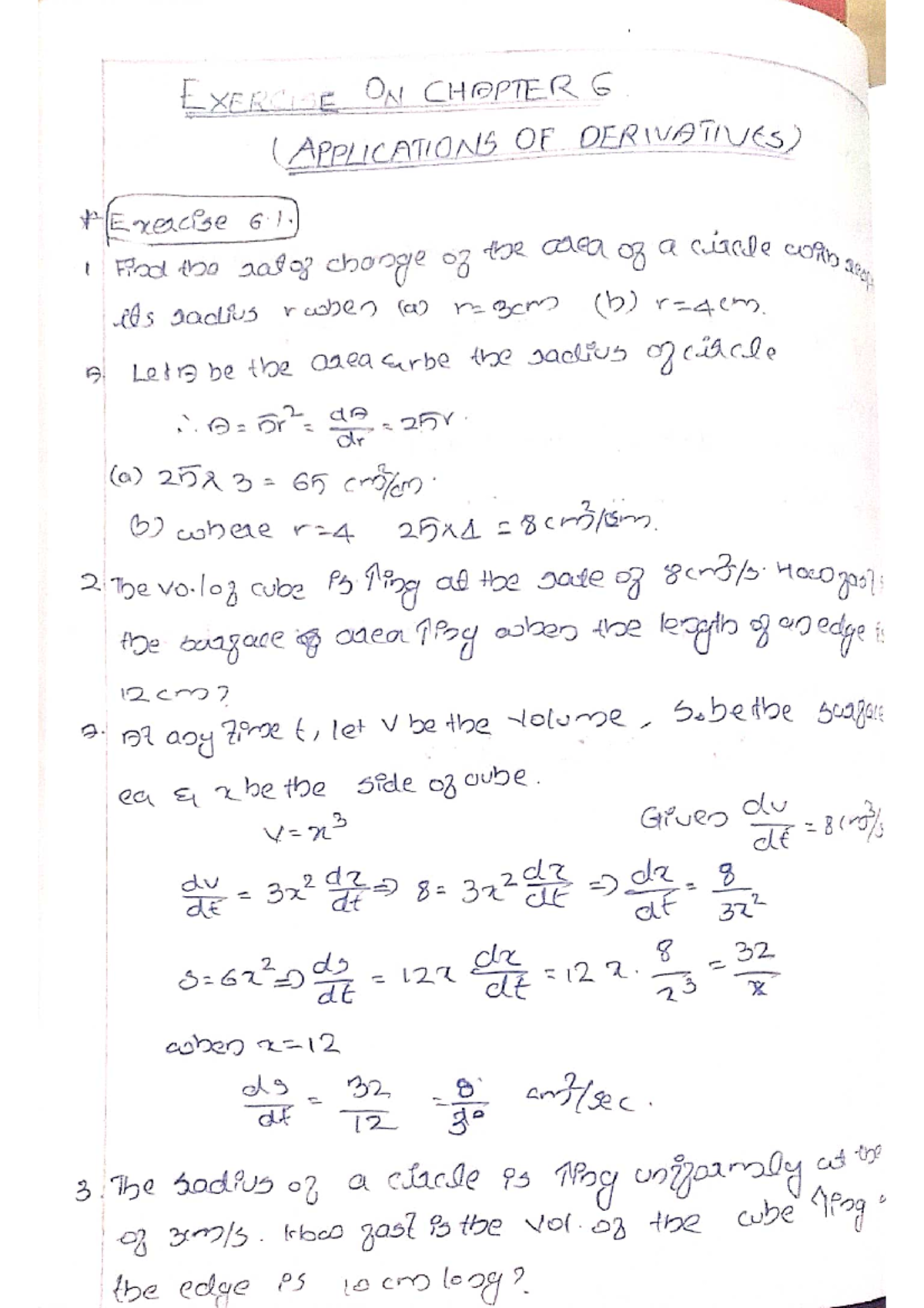 Applications of Derivatives excercise of chapter 6 - computer science ...