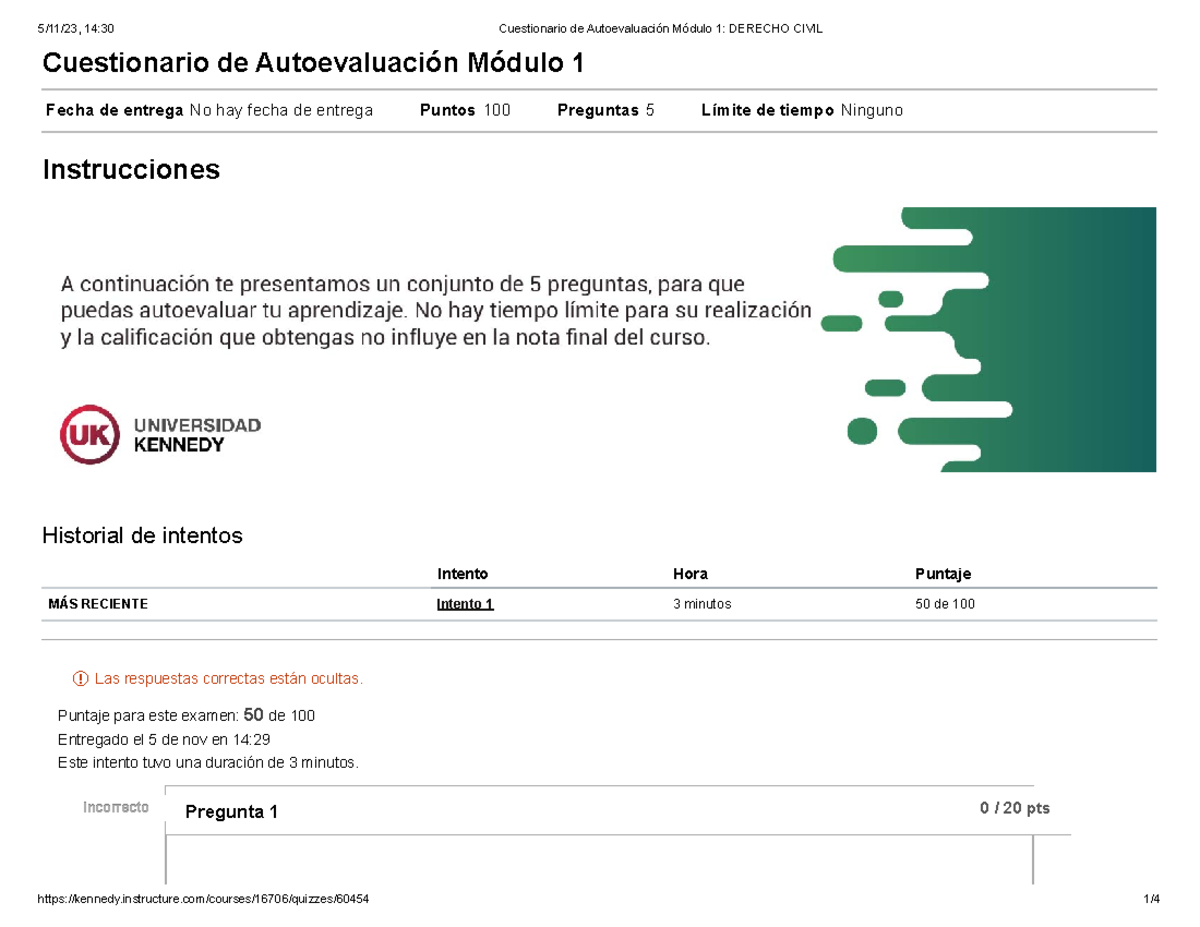 Cuestionario De Autoevaluación Módulo 1 Derecho Civil - Cuestionario De ...