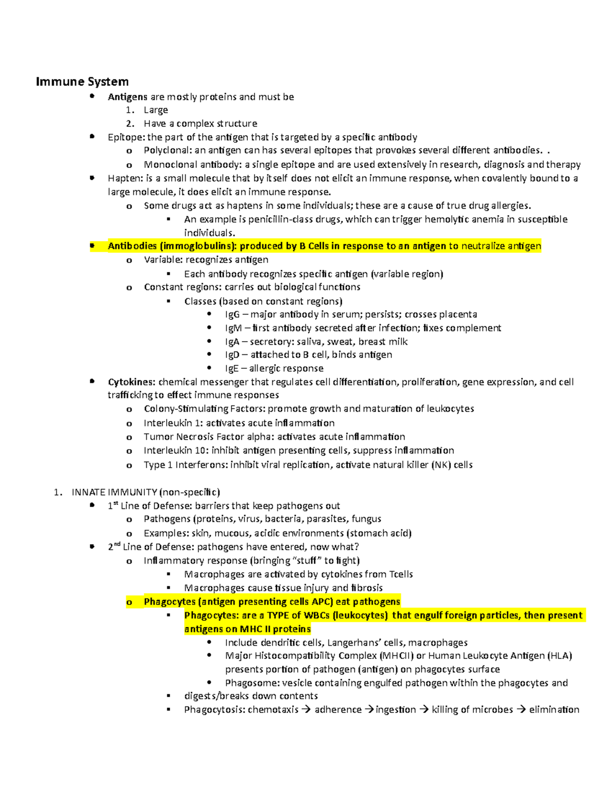 Exam 1 - Lecture notes Exam 1 - Immune System Antigens are mostly ...