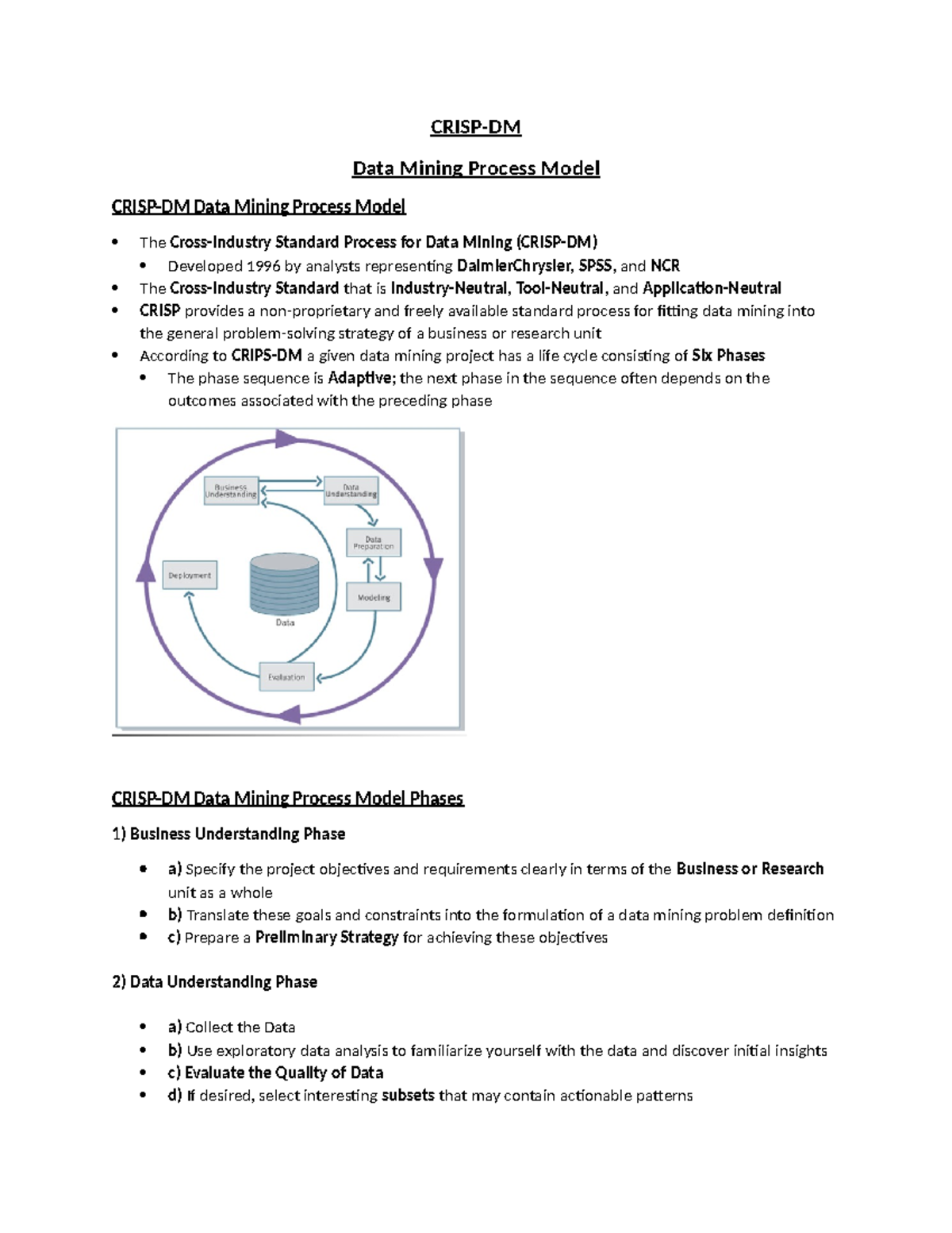 Crisp Process Model - notes - CRISP-DM Data Mining Process Model CRISP ...