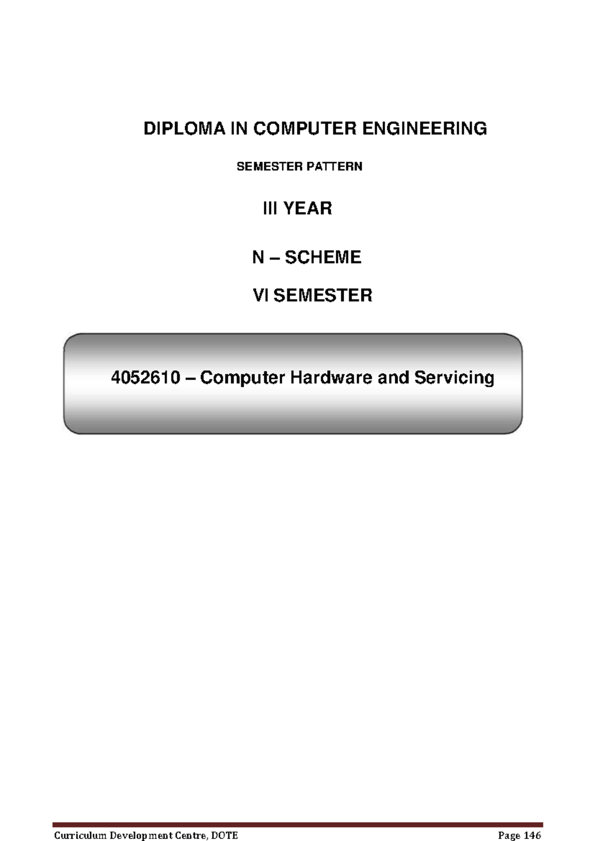 CHN syllabus - 4052610 – Computer Hardware and Servicing DIPLOMA IN ...