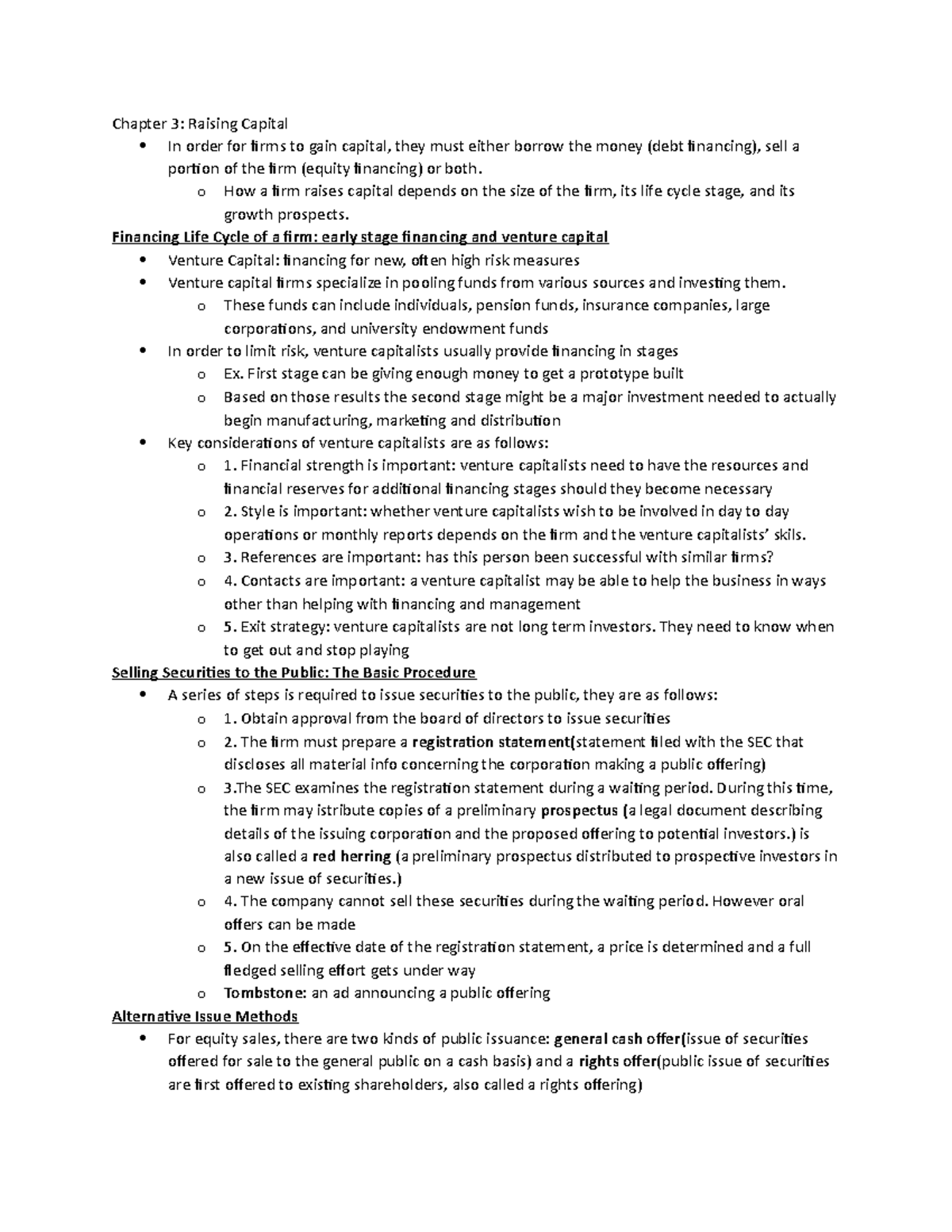 Lecture notes, lectures Chapter 3 - Chapter 3: Raising Capital In order ...