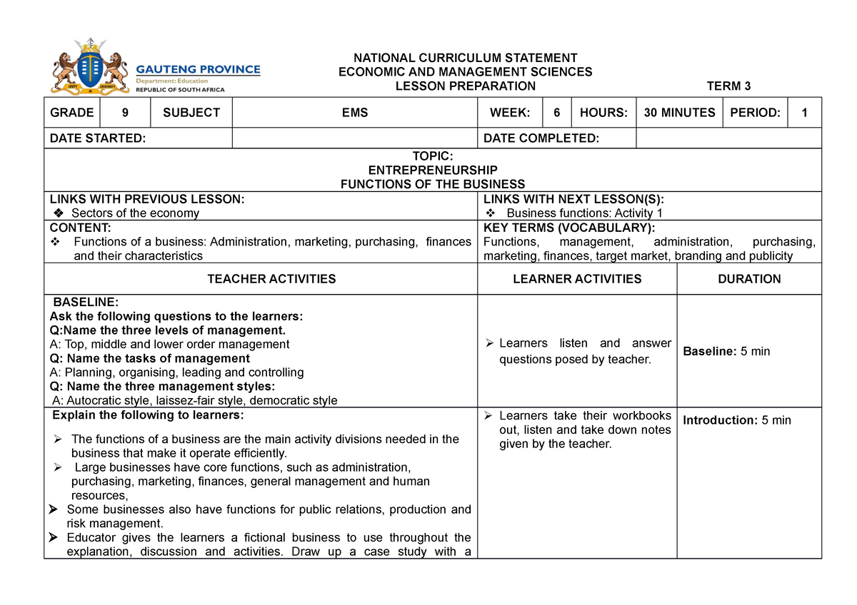 1. WEEK 6 Lesson PLAN 1 - TPS2602 - Unisa - Studocu