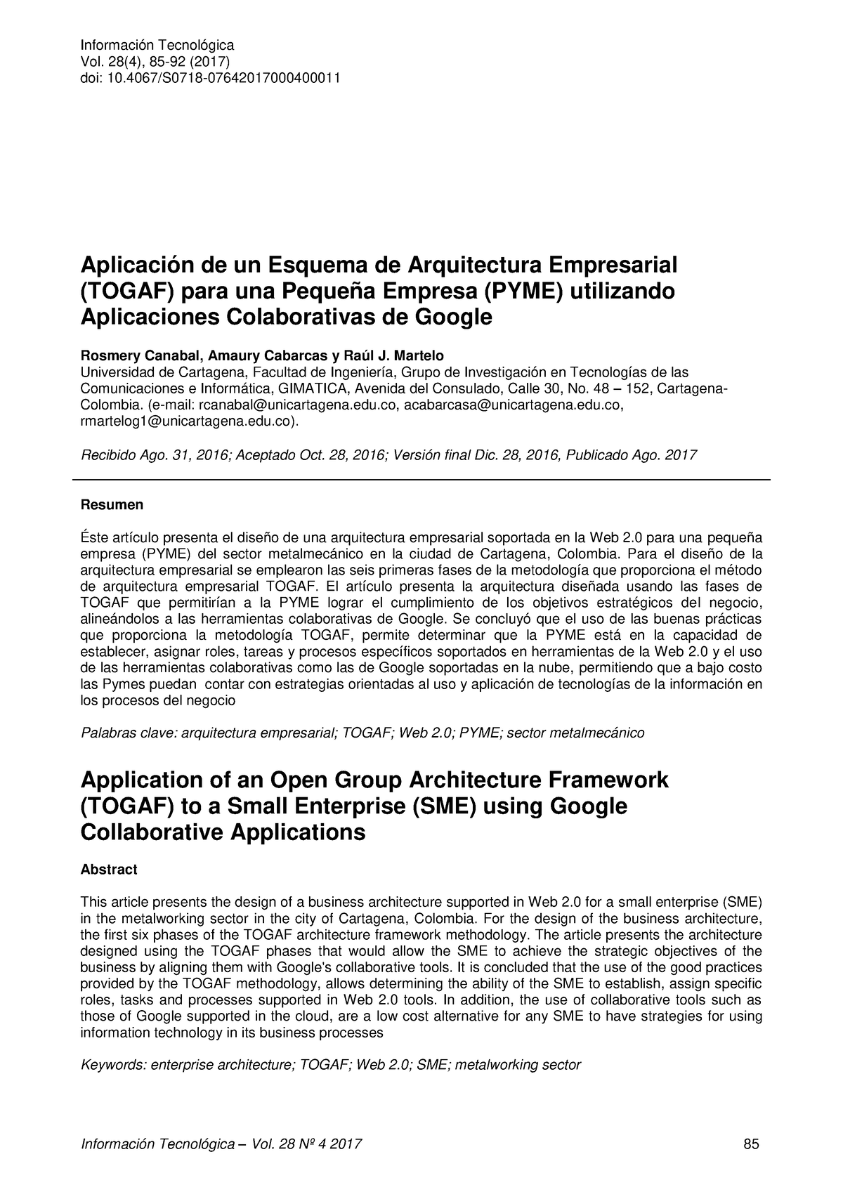 Aplicación De Un Esquema De Arquitectura Empresarial(TOGAF) - Martelo ...