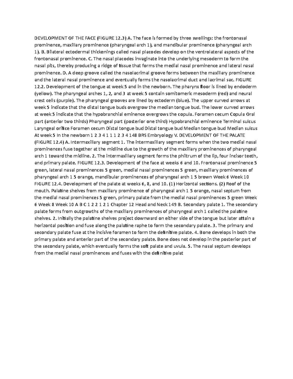 Development OF THE FACE Notes DEVELOPMENT OF THE FACE (FIGURE 12) A