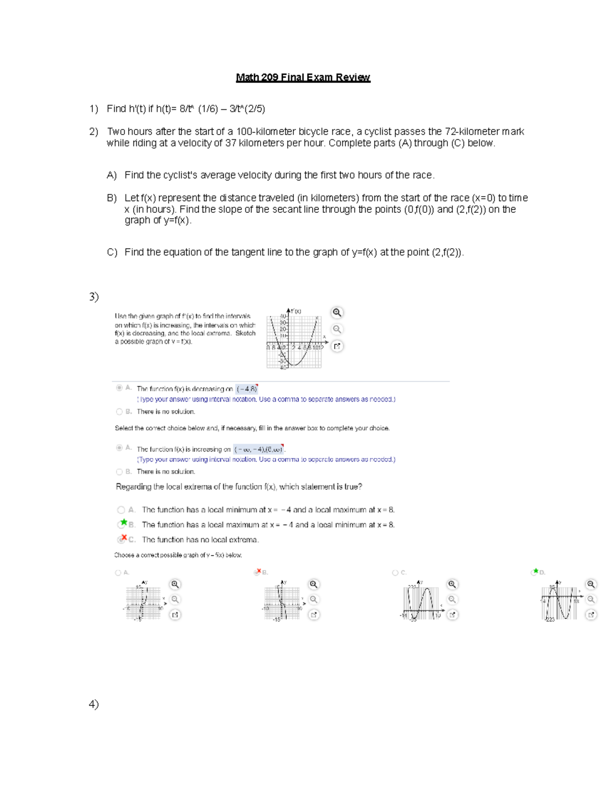 Math 209 Final Exam Review To Help Study - Math 209 Final Exam Review ...