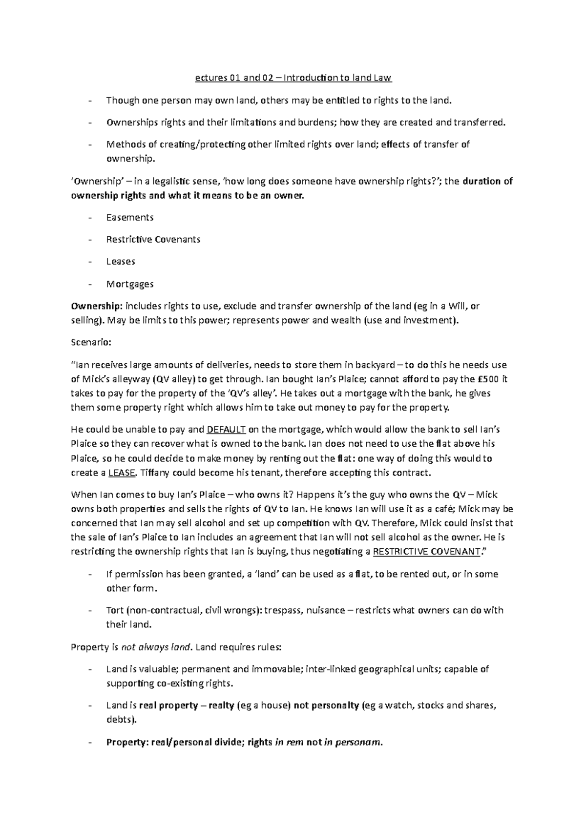 Lecture 1 and 2 of land law - ectures 01 and 02 – Introduction to land ...