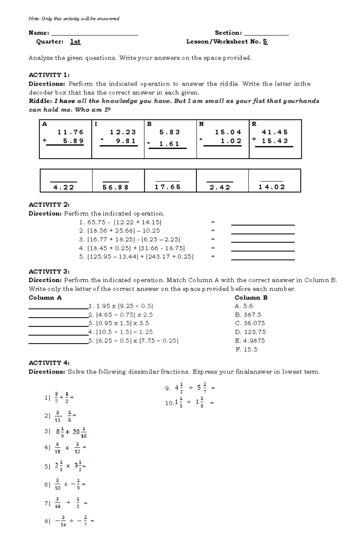 Q1 assessment mod 5 - written works - BSED Math - BulSU - Studocu