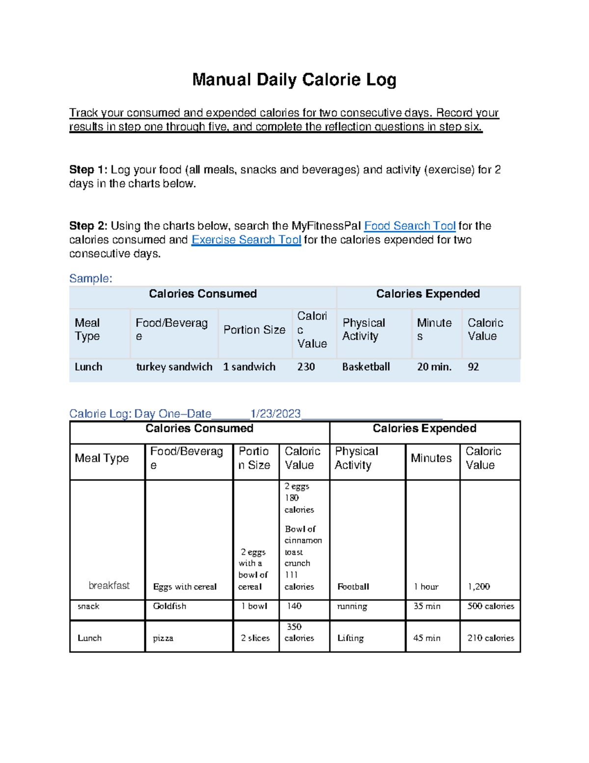 Document 190 coursework manual daily calorie log track your