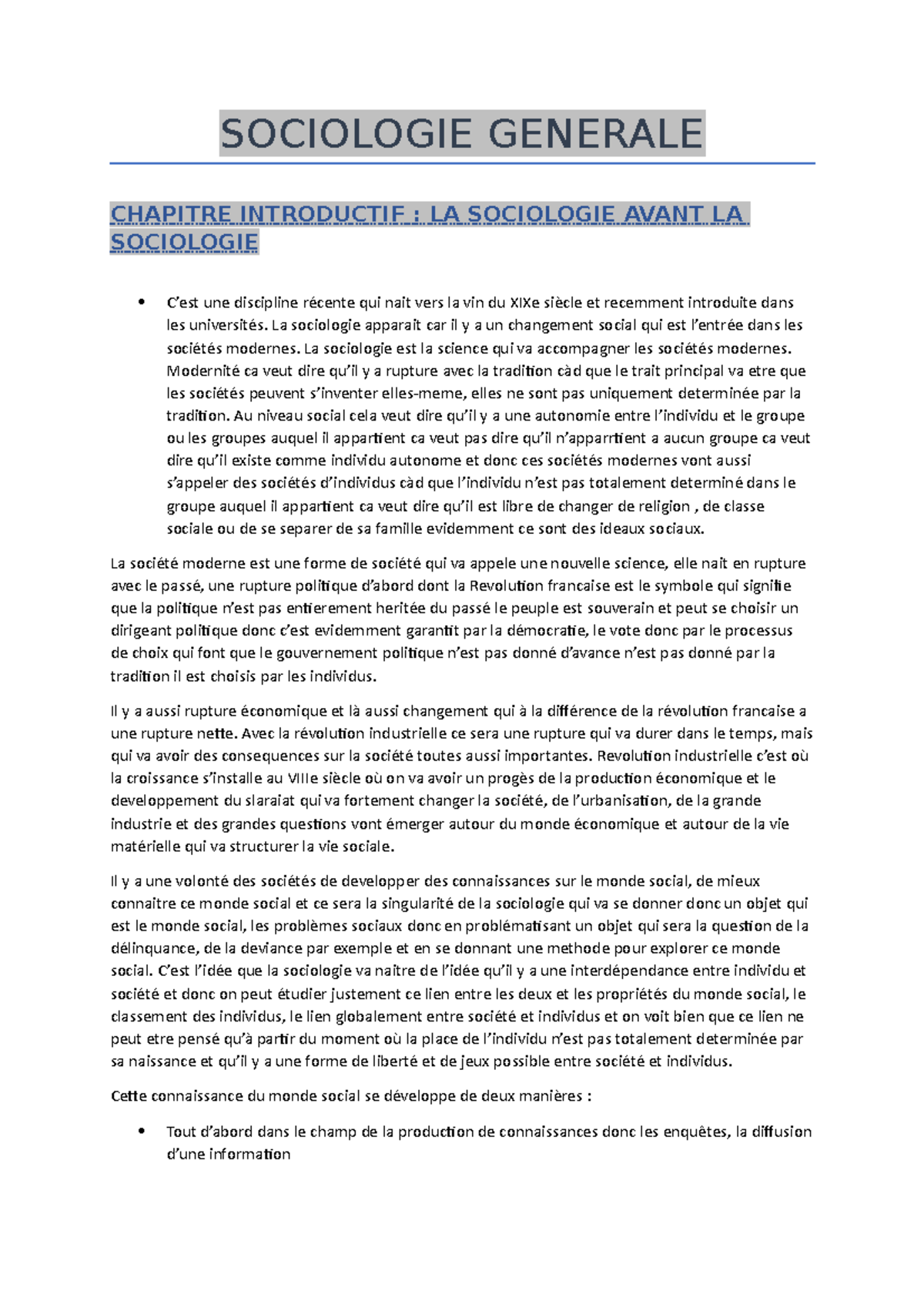 Sociologie Generale CM - Licence Administration et Echanges ...