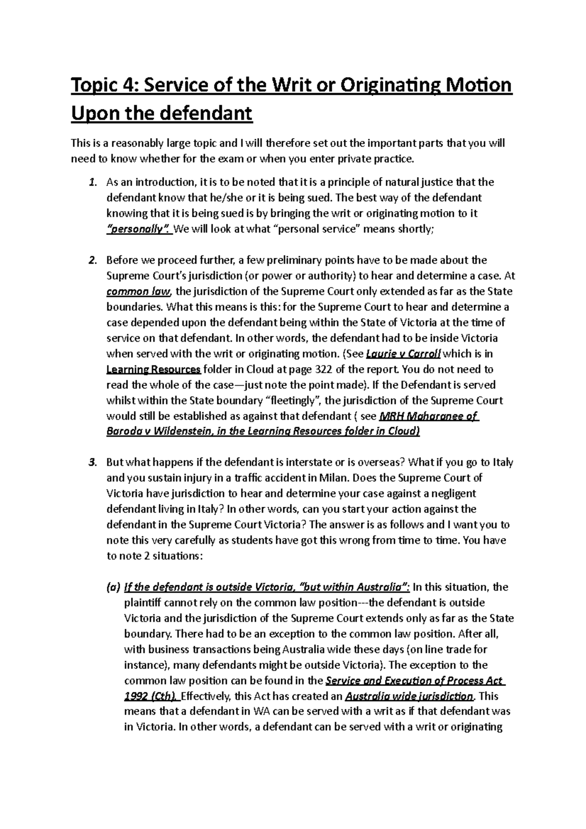 Topic 4 - Topic 4: Service of the Writ or Originating Motion Upon the ...