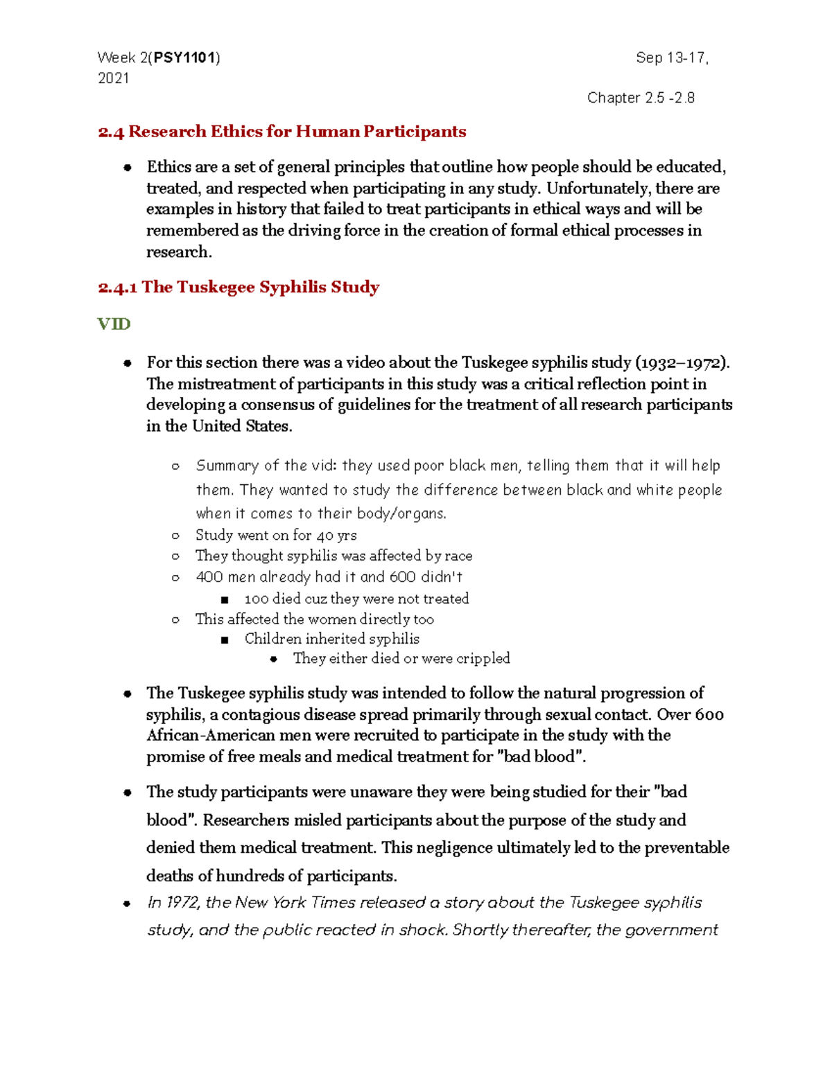 PART TWO. PSY.W2 Chp 2.4-2.6 Notes - 2021 Chapter 2 -2. 2 Research ...